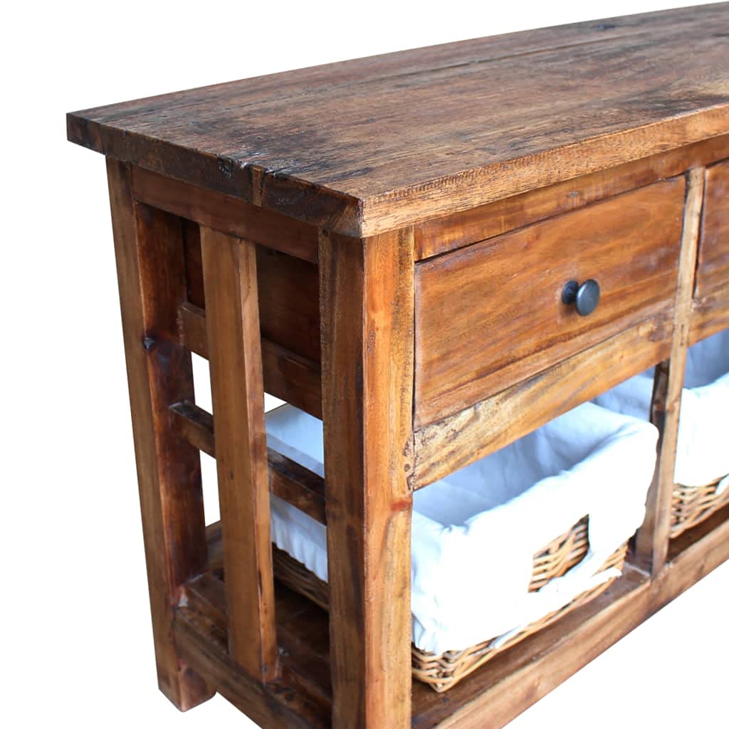 Rustic Reclaimed Wood Sideboard with 3 Drawers & 3 Removable Baskets - 39.4
