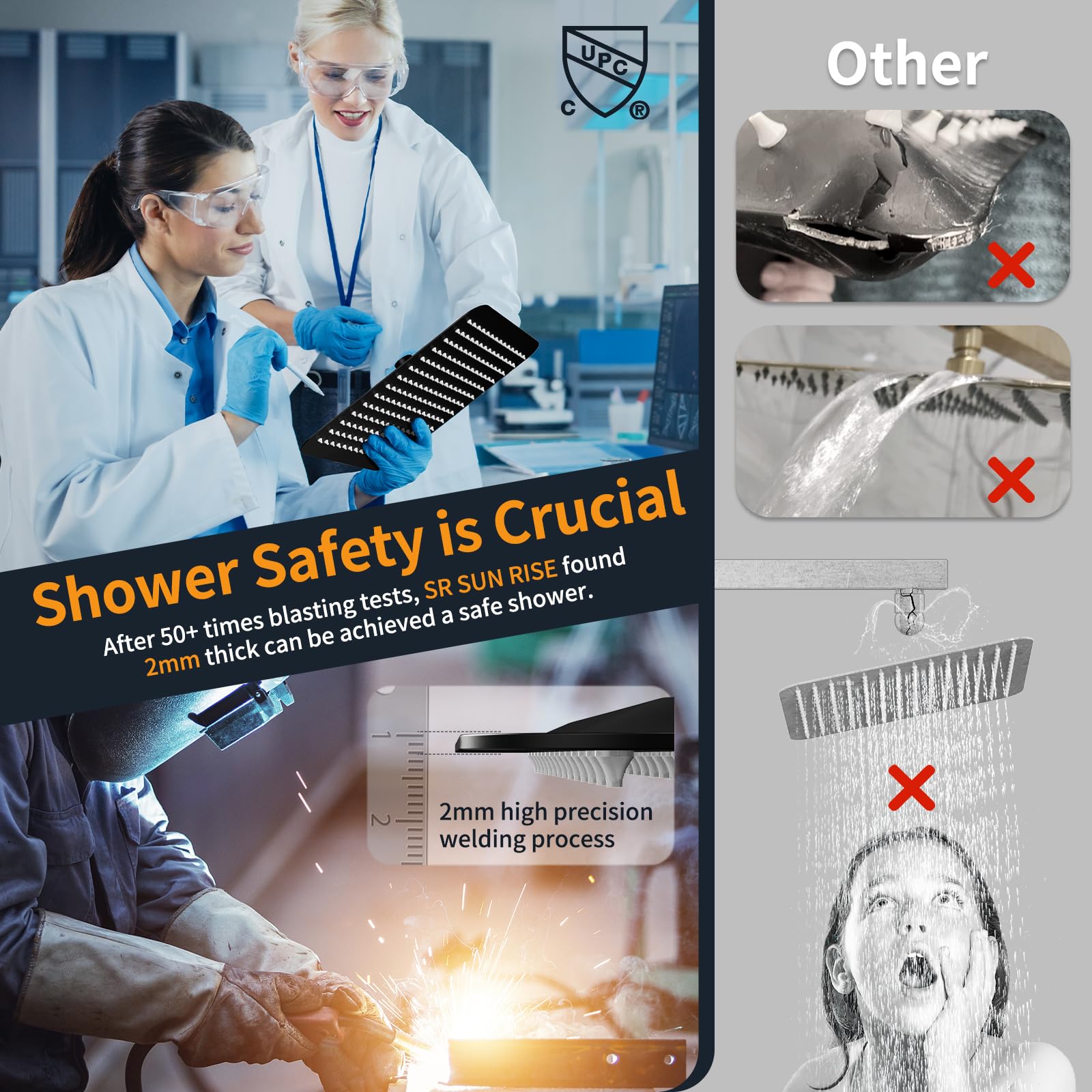 SR SUN RISE Black Square Rainfall Shower Head and Handle Set - Wall Mounted Shower Fixtures with Metal Faucet Trim & Valve Repair Kit for Bathroom Renovation - Perfect for Modern Home, Spa, and Luxury Shower Experience