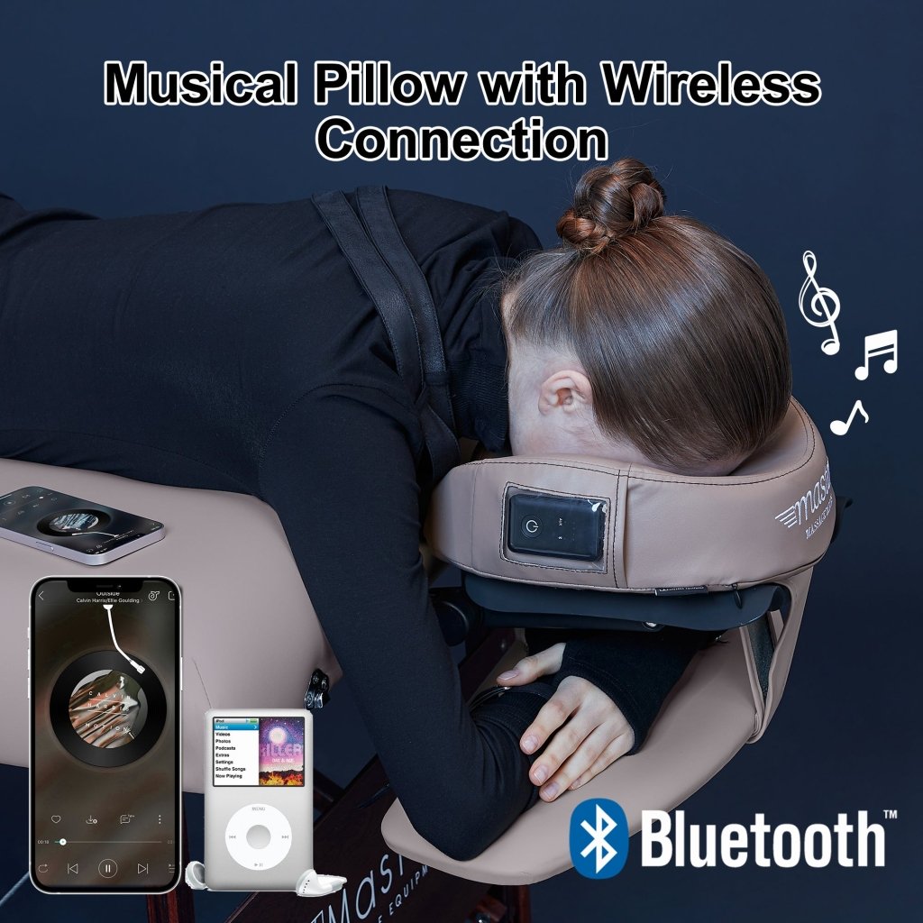 MusicMaster High Fidelity Sound Bluetooth Massage Pillow with Ultra Plush Face Cushion - Otter Color | Wireless Neck & Back Pain Relief for Home, Office & Travel