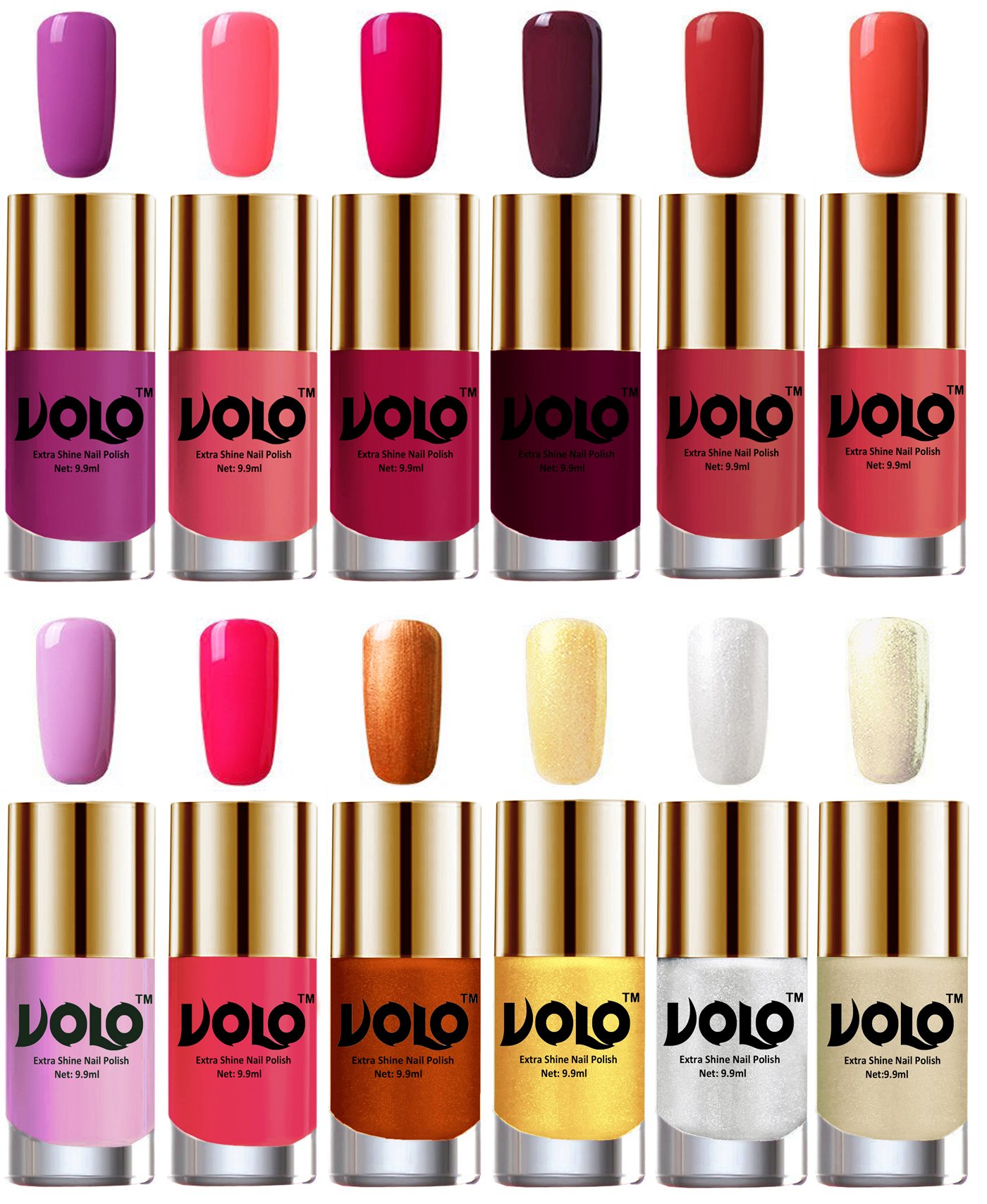 VOLO Luxury Super Shine Nail Polish Set - 12 Vibrant Long Lasting Colors for Gel Manicure, Pedicure & Nail Art | Perfect for Parties, Weddings & Everyday Wear