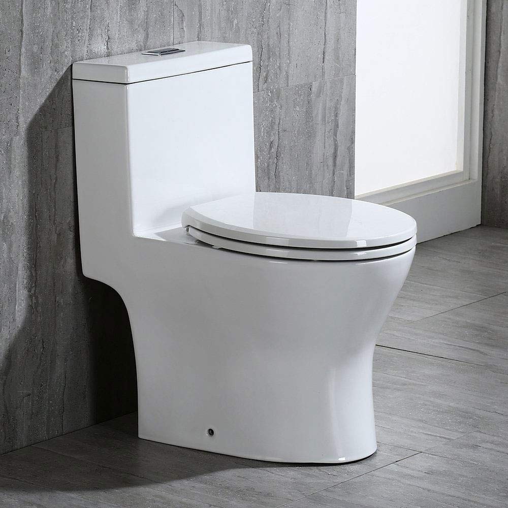 WOODBRIDGE Modern Elongated One-Piece Toilet with Dual Flush 1.0/1.6 GPF, Soft-Close Seat, 1000g MaP Flushing Score - White (Model T-0032) | Perfect for Small Bathrooms & Water-Efficient Homes