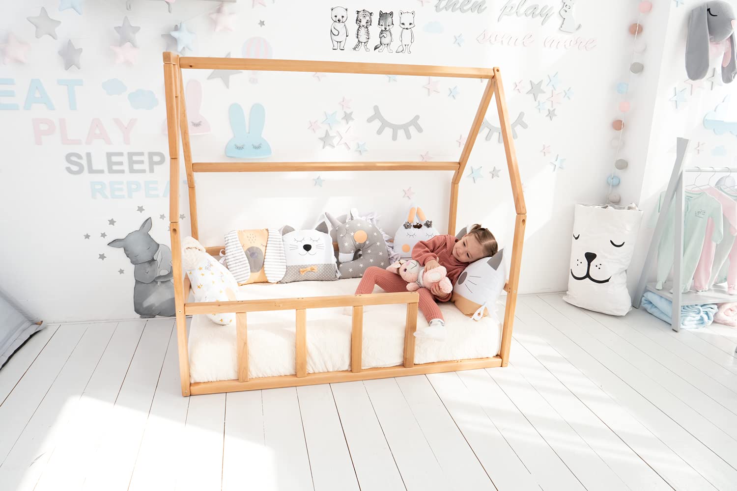 Montessori Toddler Floor Bed Frame - Twin, Full, Queen & King Size Kids House Bed for Safe & Independent Sleep - Perfect for Montessori Rooms, Daycare & Small Spaces