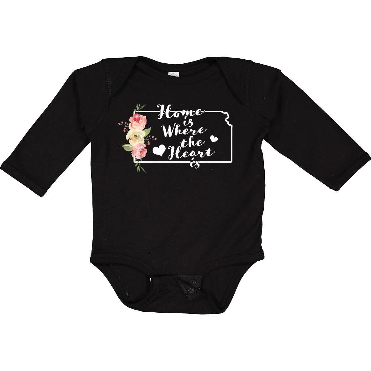 Inktastic Kansas Home is Where The Heart is Watercolor Print Long Sleeve Baby Bodysuit - Soft Cotton Onesie for Newborns & Infants - Perfect for Family Photos, Holidays & Everyday Wear