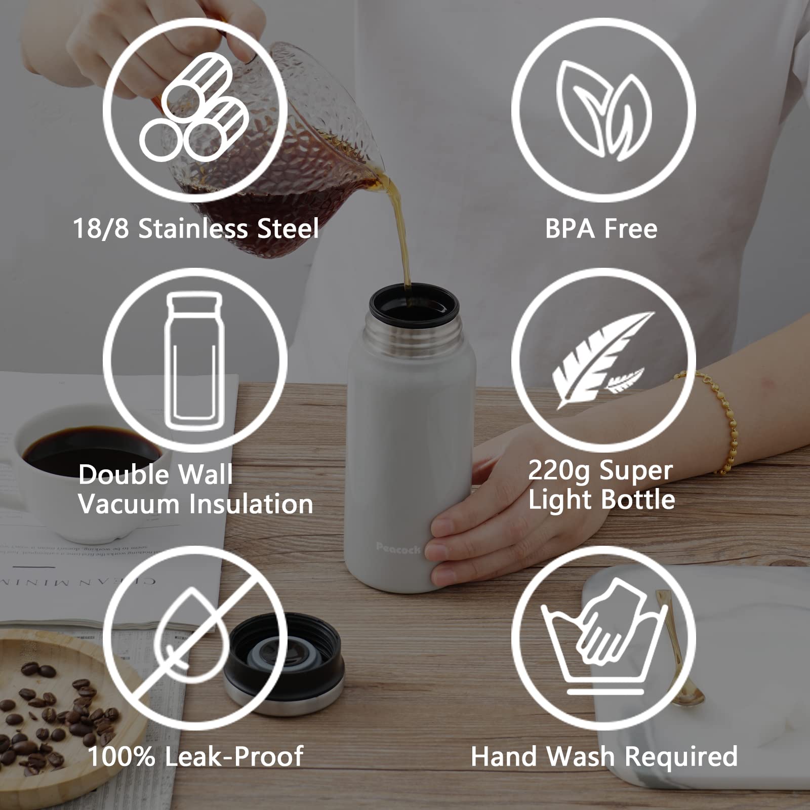 14oz Stainless Steel Travel Coffee Mug - Vacuum Insulated Thermos for Hot/Cold Drinks - Leakproof Tumbler for Commuting & Outdoor