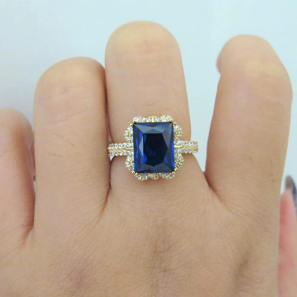 BeBold 2 Carat Radiant Cut Lab-Created Blue Sapphire Engagement Ring for Women - 14K Yellow Gold Plated Solitaire Ring - Perfect for Proposals, Anniversaries & Special Occasions