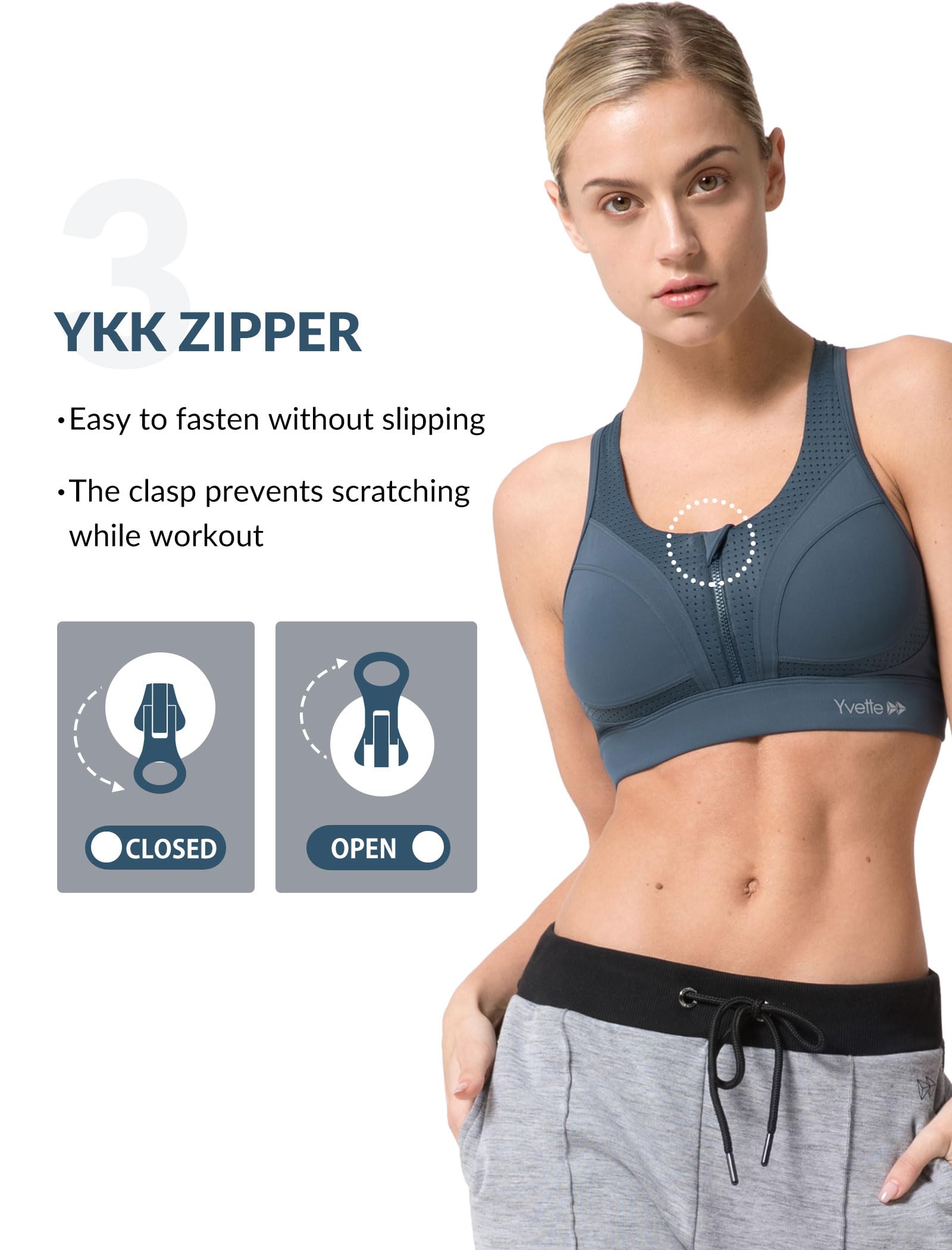 Yvette High Impact Sports Bras for Women - Racerback Workout Bra for Running, Gym & Fitness - Plus Size Support for Active Lifestyles
