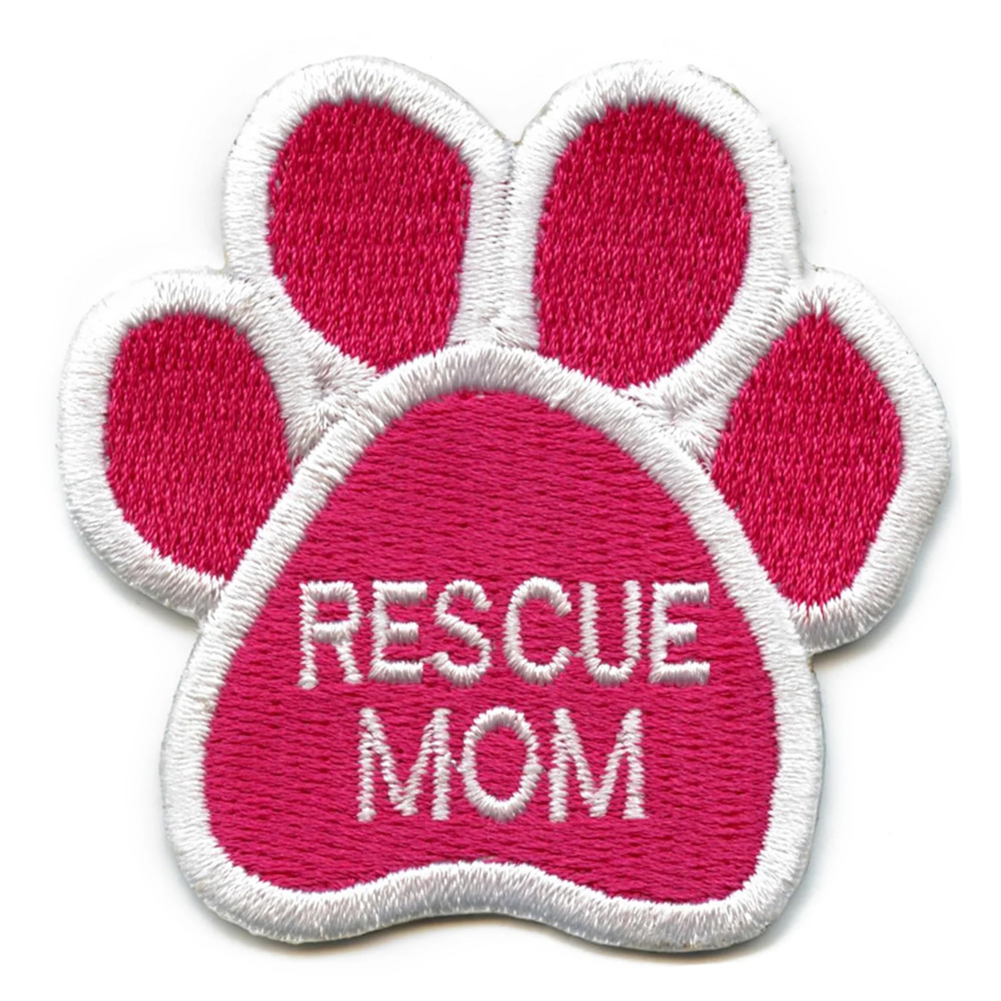 Rescue Mom Patch - Animal Lover Embroidered Iron-On Patch for Jackets, Hats & Bags - Perfect for Pet Adoption Support & Animal Rescue Awareness