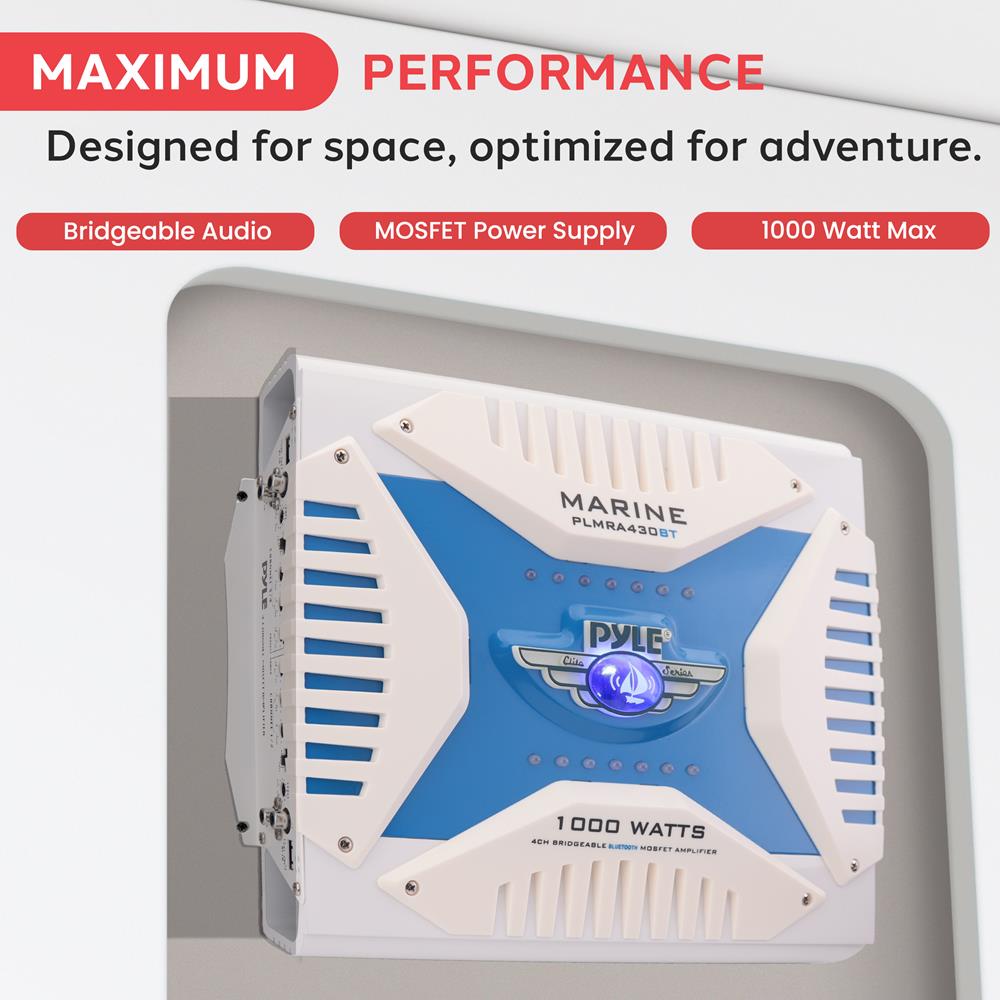 4 Channel Elite Bluetooth Marine Amplifier - High Power Waterproof Boat Audio System for Boats, Yachts & Marine Vehicles