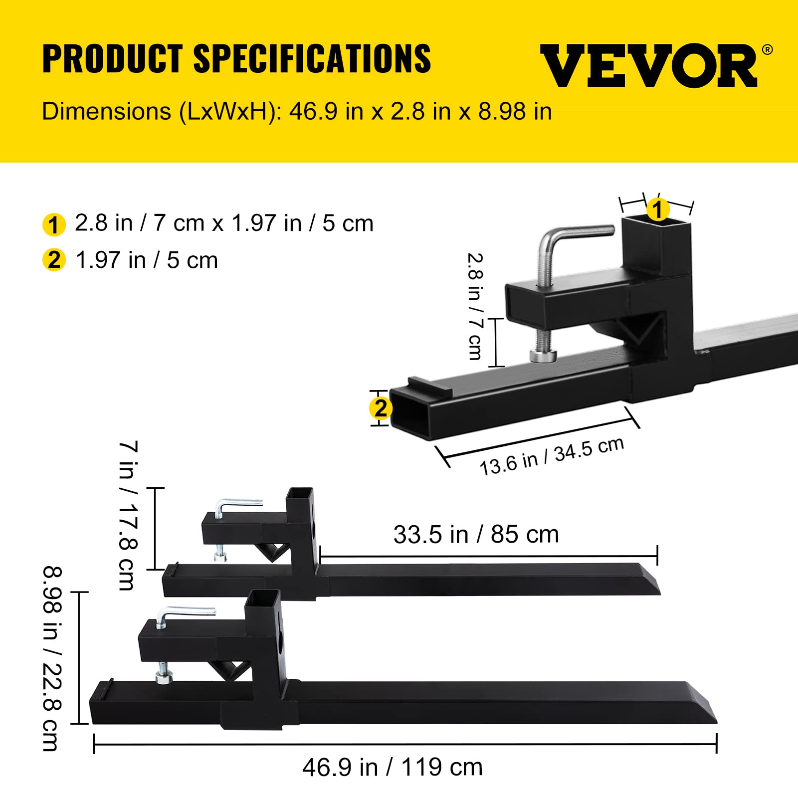 BestEquip Pallet Forks for Skid Steer & Tractor - 2000lbs Capacity Adjustable Bucket Forks with Stabilizer Bar - Heavy Duty Fork Loader Attachment for Agriculture, Farming & Material Handling