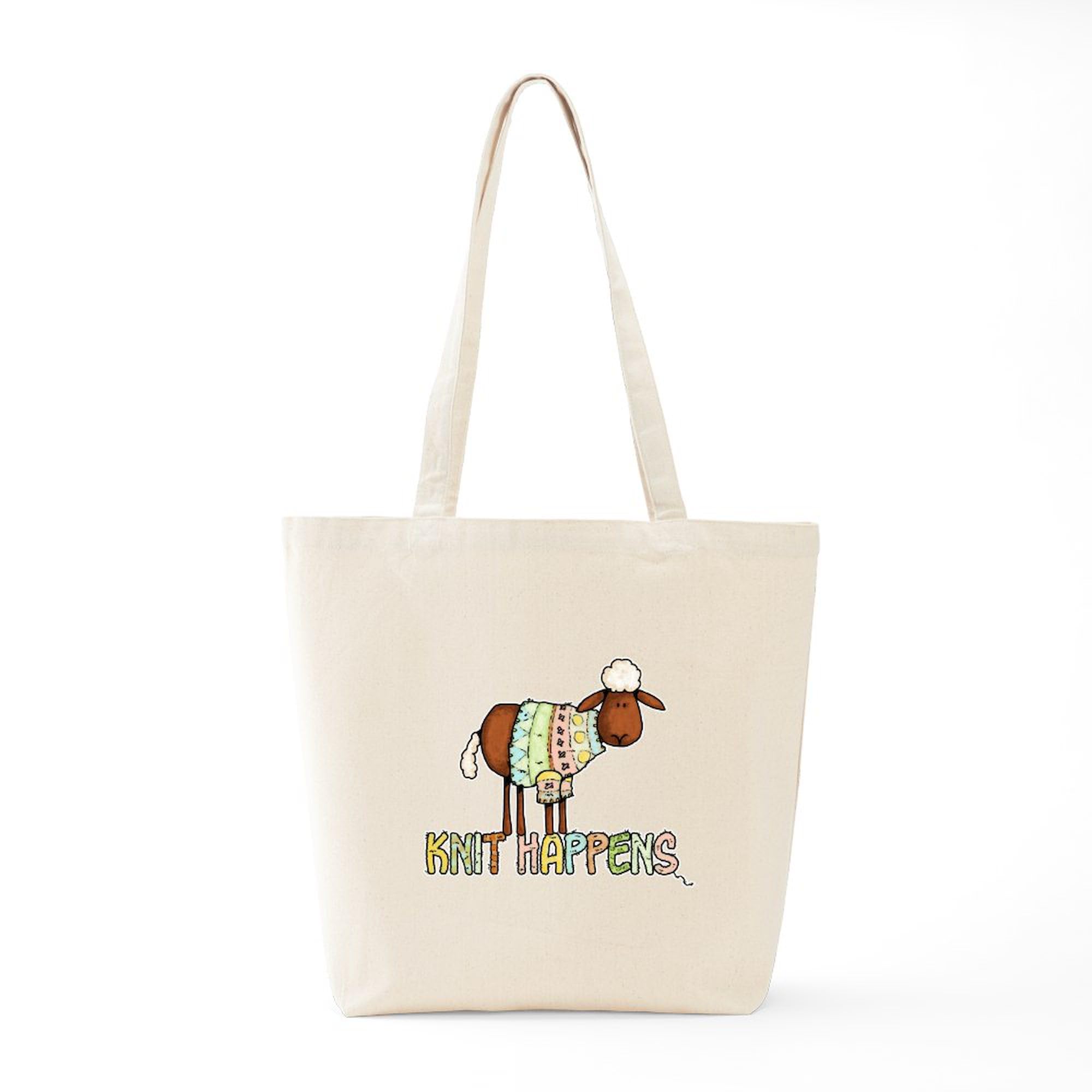 Knit Happens Tote Bag - Natural Canvas Reusable Shopping Bag for Groceries, Beach & Daily Use | Eco-Friendly Cotton Tote with Funny Knitting Design