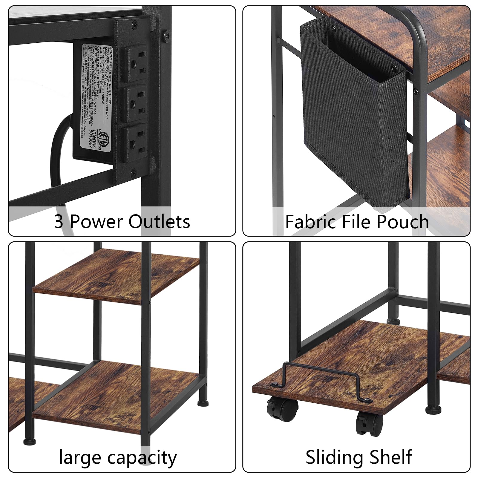 24x18 Inches Home Printer Stand with Charging Station - Large Printer & Shredder Stand with Storage Shelf - Rustic Brown Office Desk Organizer for Fax Machine, PC Tower - Perfect for Home Office Workspace
