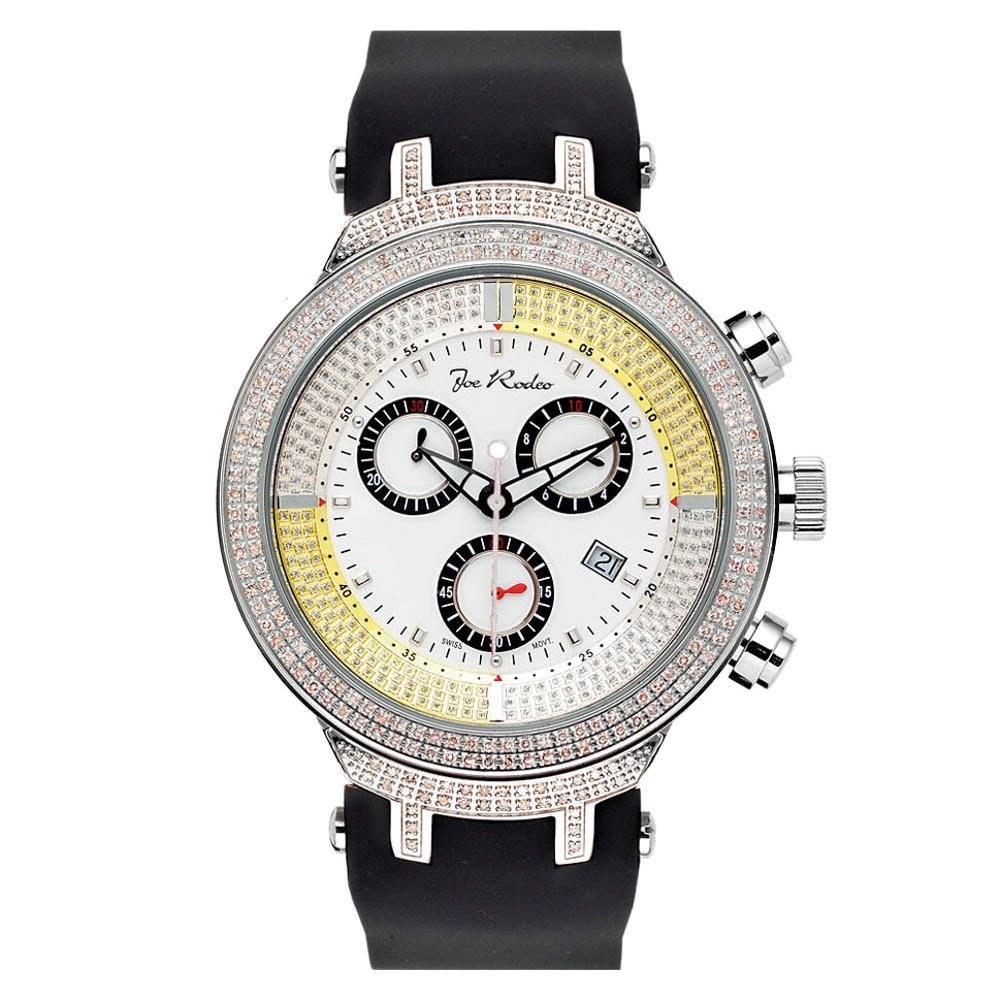Luxury White Joe Rodeo Men's Diamond Watch with Genuine 0.9-25ctw Diamonds, 46mm Stainless Steel Case - Perfect for Business, Gifts & Special Occasions