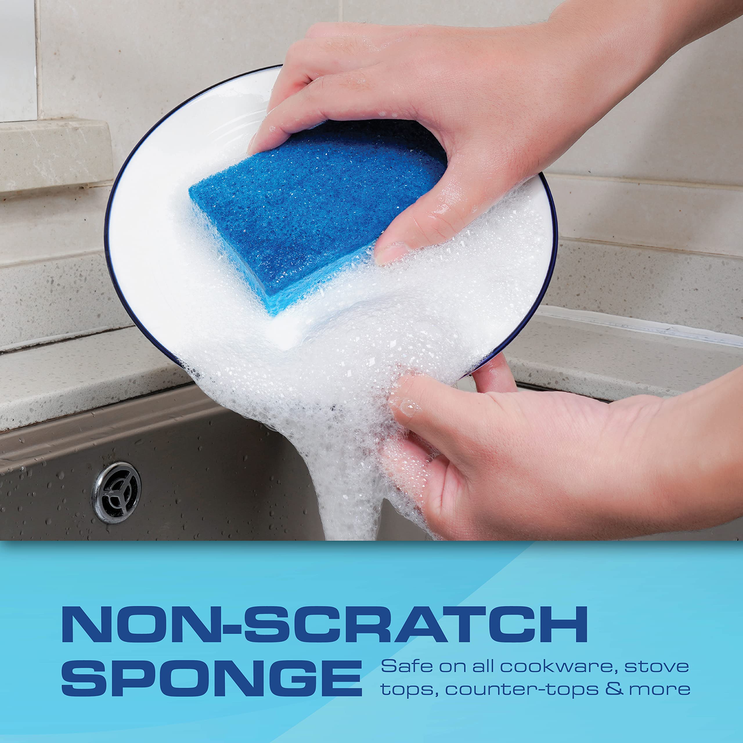 SCRUBIT 48 Pack Heavy-Duty Kitchen Sponges for Dishwashing, Cleaning Kitchen & Bathroom - Blue Non-Scratch Sponges with Scrubber - Bulk Cleaning Supplies for Home, Office, and Outdoor Use