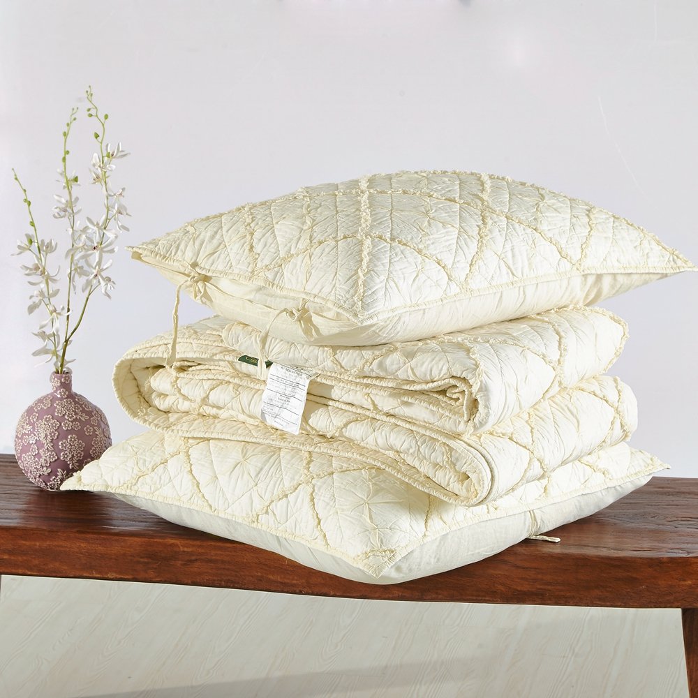 Luxury Calla Angel Diamond Applique Pure Cotton Voile Quilt King Size Ivory - Elegant Bedding for Master Bedroom, Guest Room & Hotel Decor