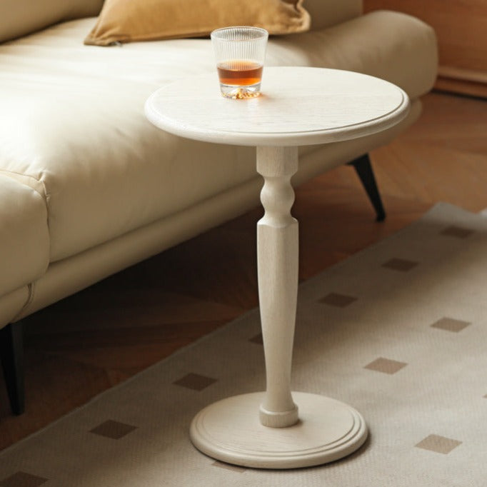Solid Oak Wood Side Table - Cream Finish - Perfect for Living Room, Bedroom, or Office Accent Furniture