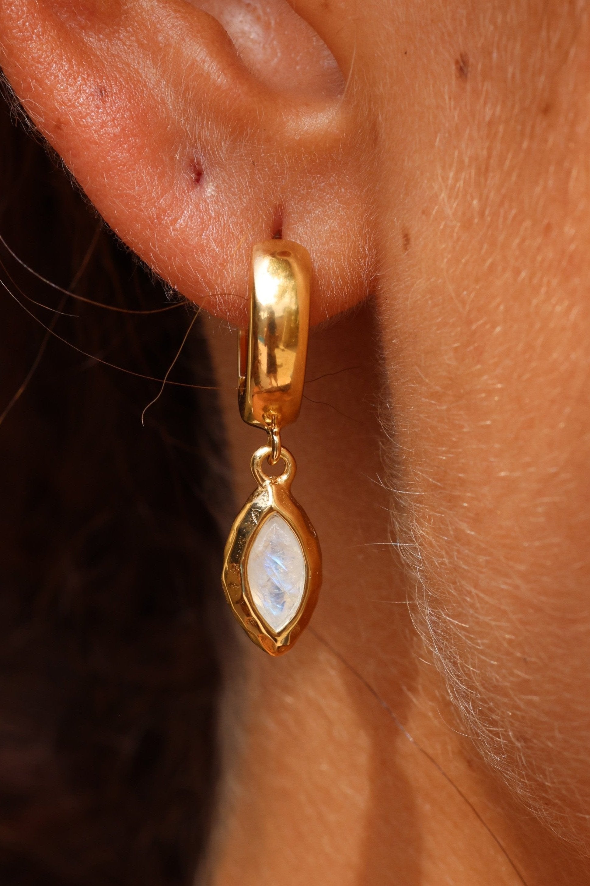 Belle Moonstone Gold Huggie Hoop Earrings for Women - Elegant & Minimalist Jewelry for Everyday Wear, Parties & Gifts