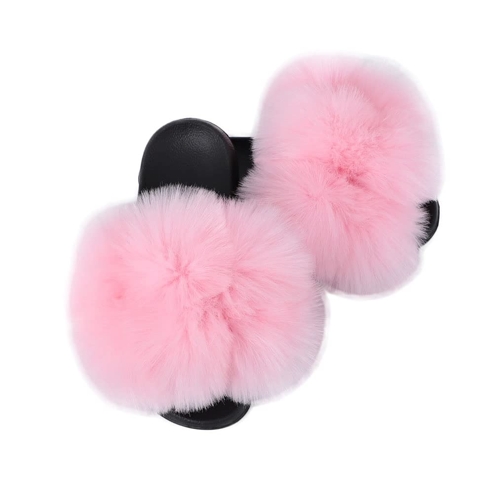 Women's Fluffy Faux Fur Slides - Soft Indoor/Outdoor Slippers with Thick Sole for Comfort - Cozy House Shoes for Winter, Lounge, Spa & Backyard Use