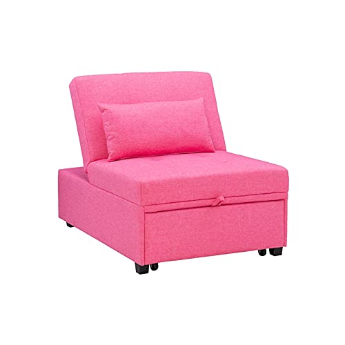 Pemberly Row Modern Upholstered Convertible Sofa Bed in Vibrant Hot Pink | Space-Saving Sleeper Sofa for Small Apartments & Guest Rooms