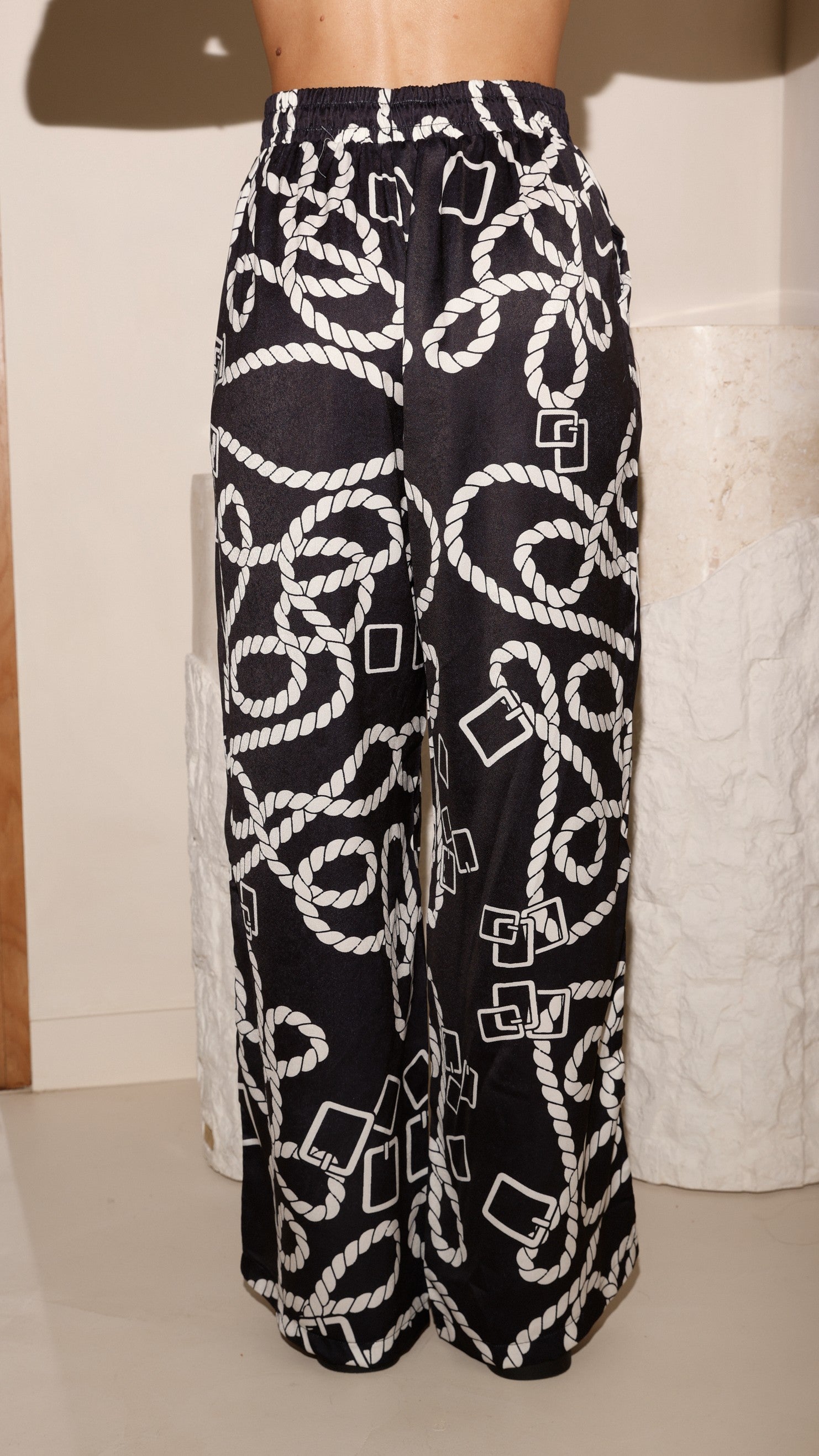 Fergie Pants for Women - Stylish Black & White Print High Waisted Trousers - Perfect for Work, Office, and Casual Outfits