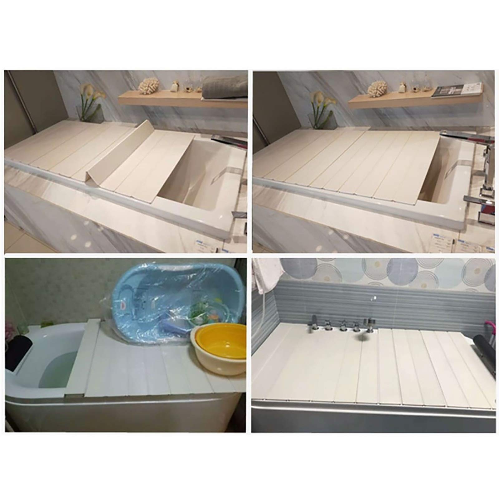 White PVC Folding Bathtub Cover - 165×80×0.6cm Dustproof Bath Lid, Insulation Tray & Shutter Board for Relaxing Bath Time | Perfect for Spa Days, Reading & Wine Soaks