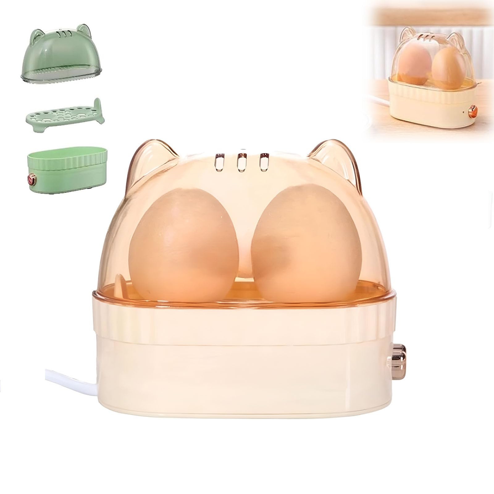 Smart Mini Egg Cooker - Portable Electric Egg Boiler for Hard/Soft Boiled Eggs - 2 Egg Capacity - Fast Cooking for Home Kitchen & Office Breakfast (Beige)
