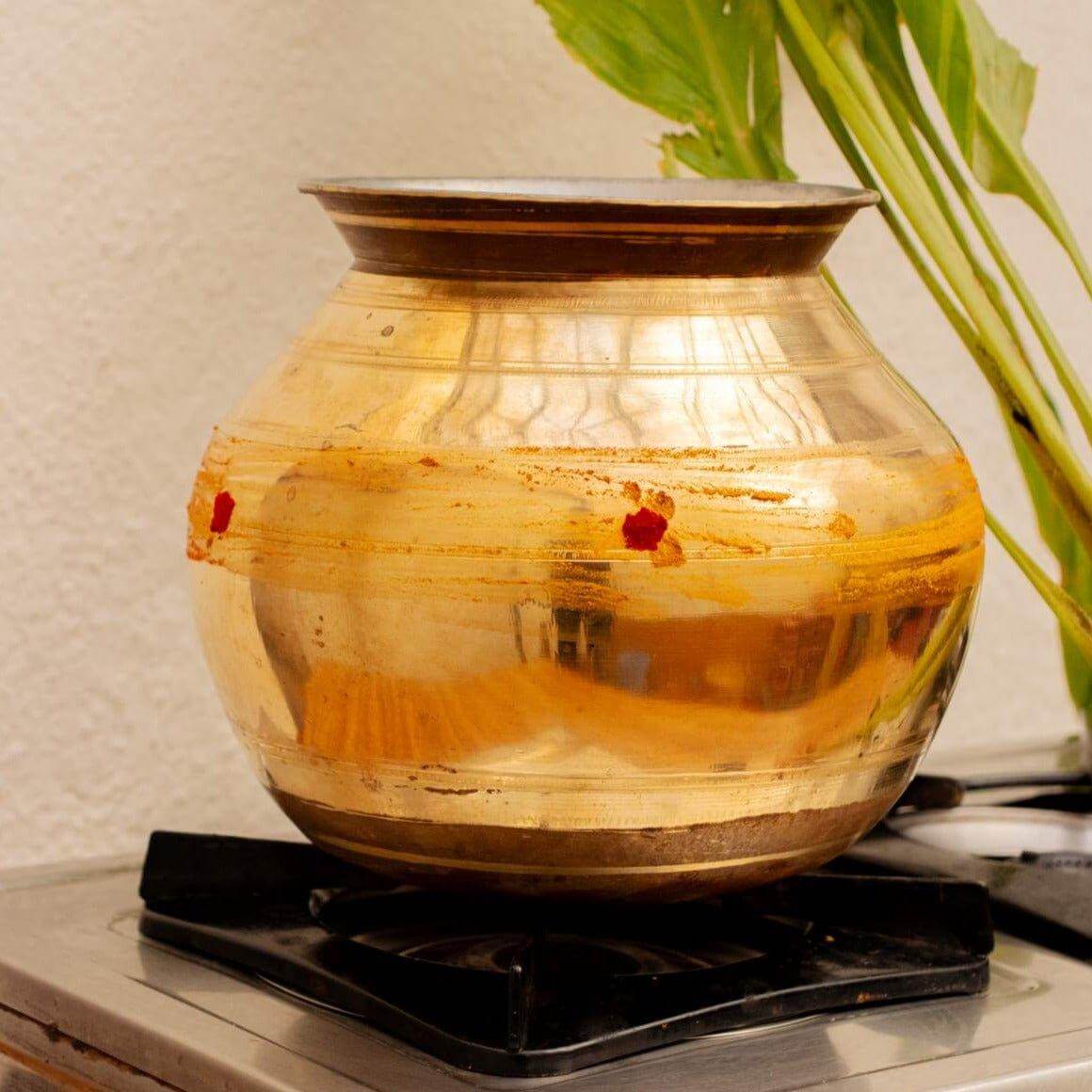 Premium Brass Cooking Pot - Traditional Pongal Pot for Indian Cuisine | Heavy Duty & Healthy Cooking | Perfect for Biryani, Rice, and Festive Meals | Ideal for Home Kitchens & Cultural Celebrations