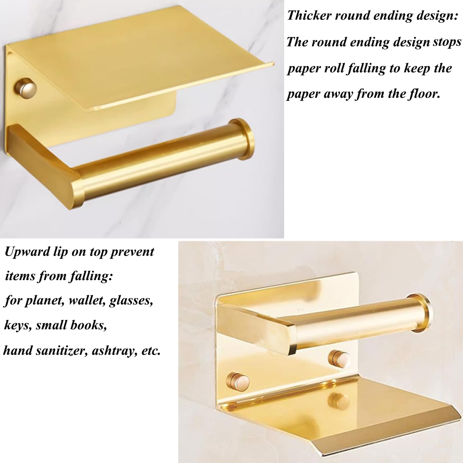 Premium Aluminum Alloy Frosted Gold Toilet Paper Holder with Shelf & Phone Storage - Bathroom Tissue Roll Hanger for Modern Homes | Perfect for Small Spaces, Guest Bathrooms & Luxury Lavatories