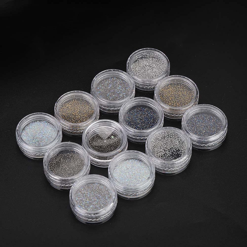 12 Grid DIY Nail Beads Kit - Plastic Glitter Rhinestones for Nail Art, Manicure Decorations & 3D Nail Tips - Perfect for Salon, Home DIY & Party Nail Designs