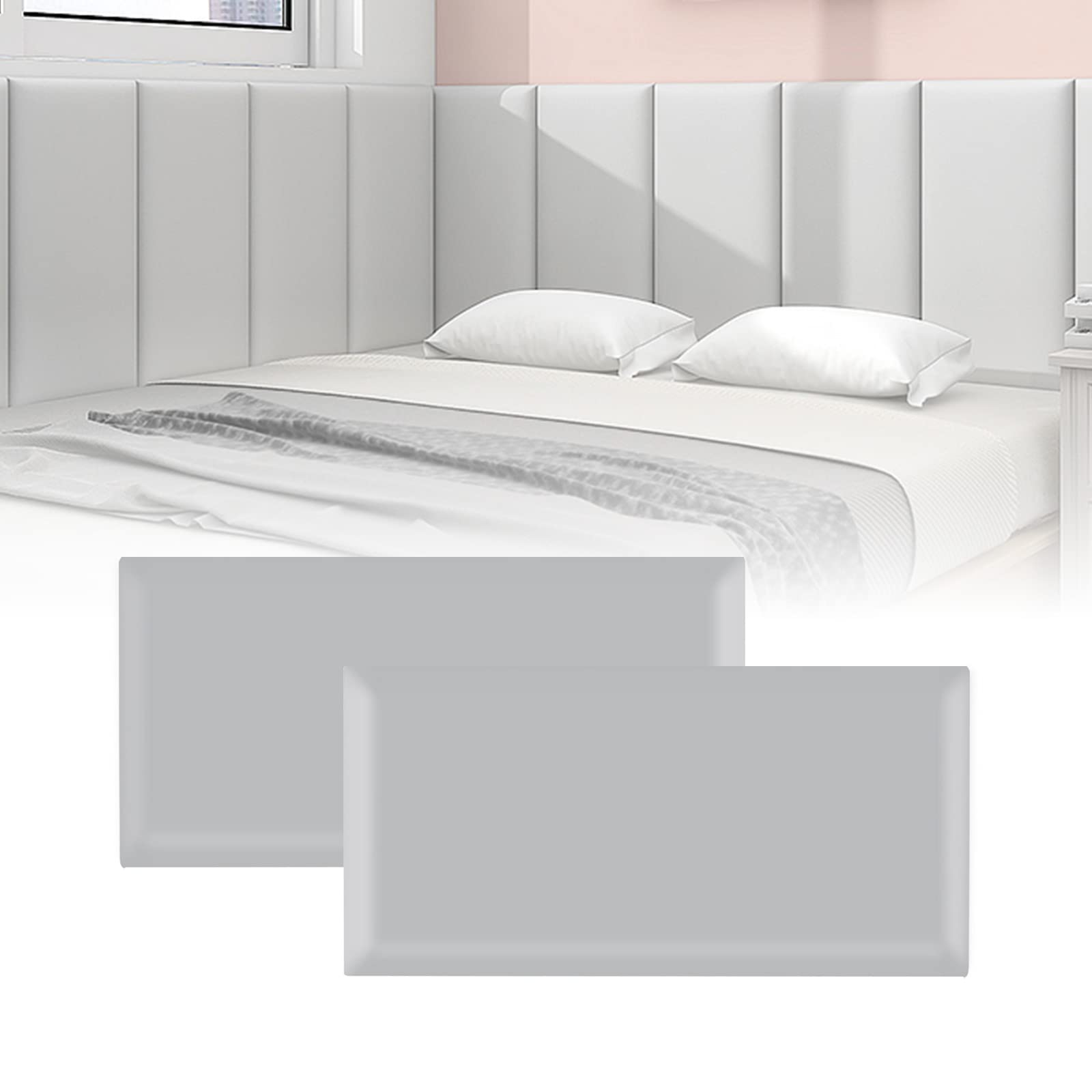 3D Anti-Collision Wall Padding for Kids - Peel and Stick Upholstered Wall Panels (23.6”x11.8”, Light Grey, Pack of 2) - Soft Nursery Headboard & Playroom Safety Protection - Perfect for Baby Rooms, Daycares, and Toddler Play Areas