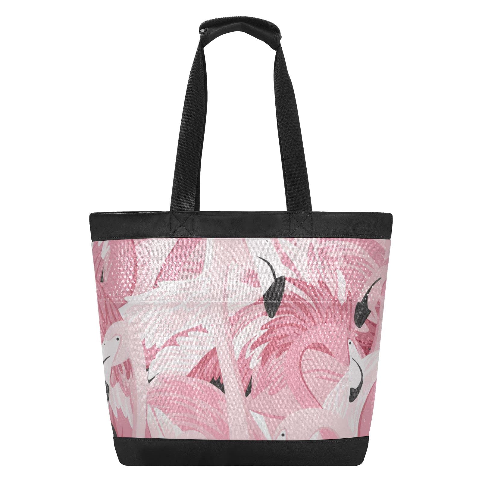 ALAZA Pink Flamingos Mesh Beach Tote Bag - Large Foldable Lightweight Grocery Storage Net Bag with Pockets (8-Pack) | Perfect for Pool Parties, Shopping Trips & Beach Vacations
