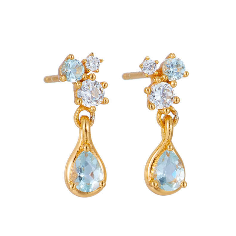 Elegant Aquamarine & Swiss Blue Topaz Teardrop Dangle Earrings | Sterling Silver Jewelry | Perfect for Weddings, Parties & Special Occasions | TB1963