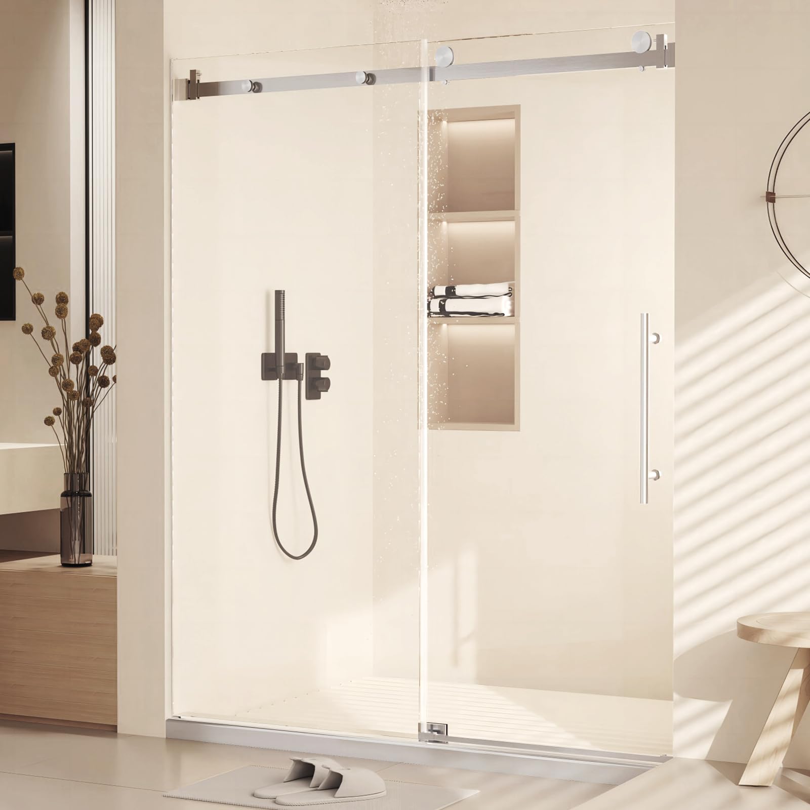 Frameless Tempered Glass Shower Door - Stainless Steel Handle & Waterproof Seal - for Bathroom Safety