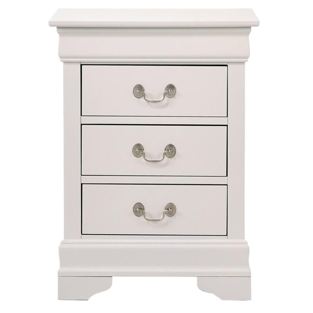 White Louis Phillipe 3-Drawer Nightstand by Glory Furniture - Elegant Bedside Table for Bedroom, Guest Room & Nursery Storage