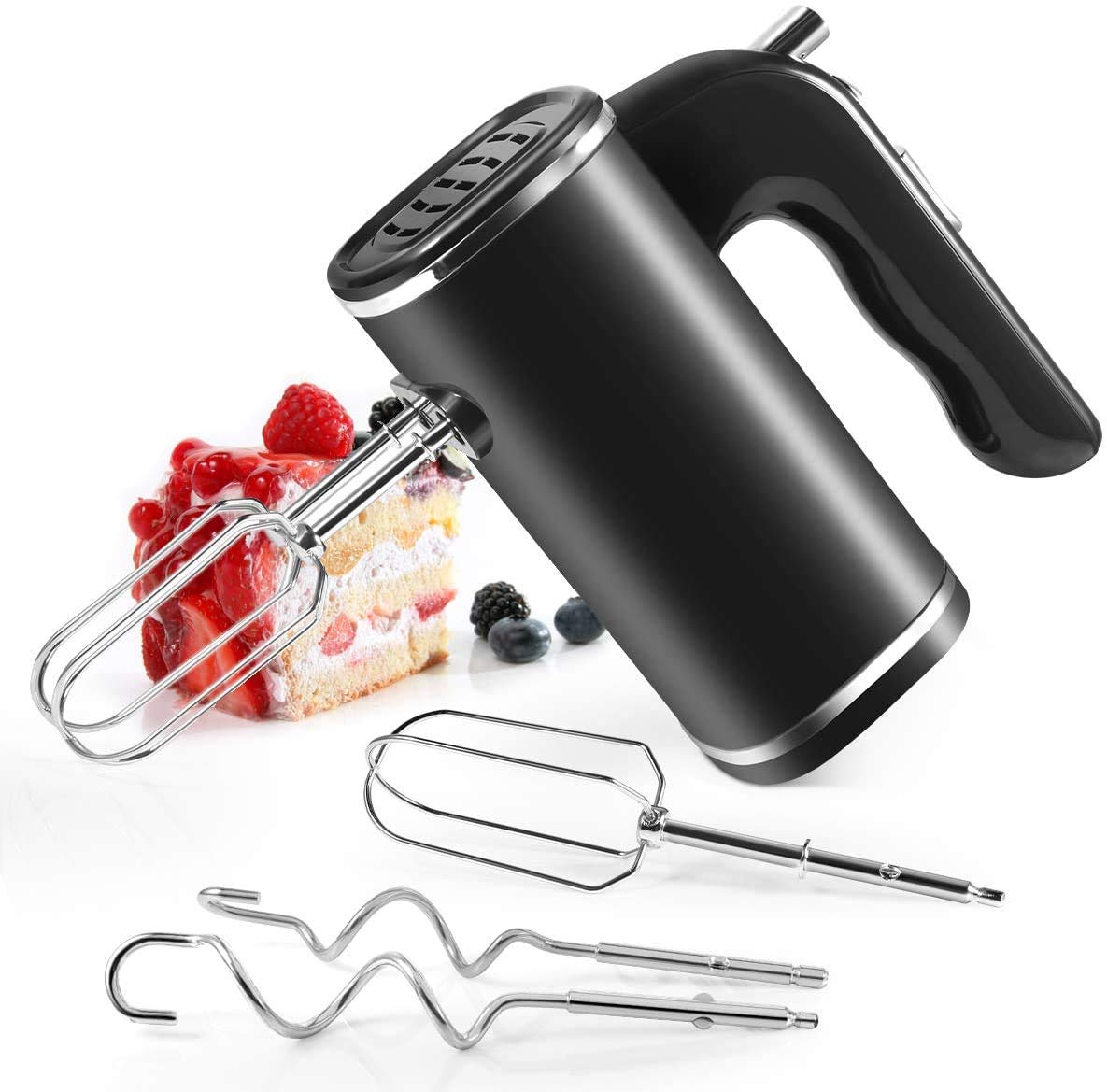 PANZERR Electric Hand Mixer - 5-Speed Turbo Boost Handheld Mixer for Baking, Cake, Egg, Cream & Food - Includes 4 Stainless Steel Attachments (Black) - Perfect for Home Baking, Cooking & Kitchen Prep