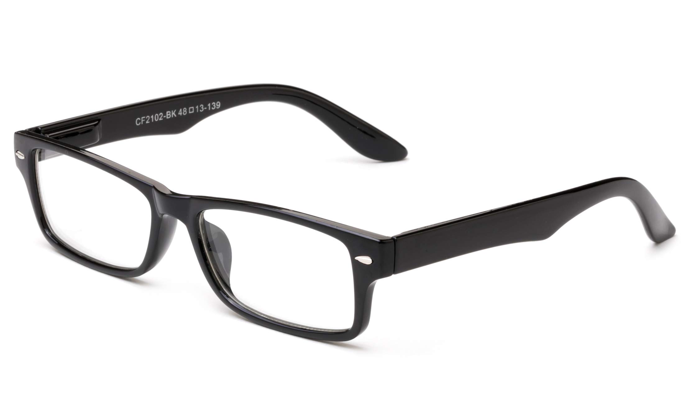 Black Frame Clear Lens Glasses for Men & Women - Spring Hinged Rectangular Eyewear with Pouch for Work & Reading