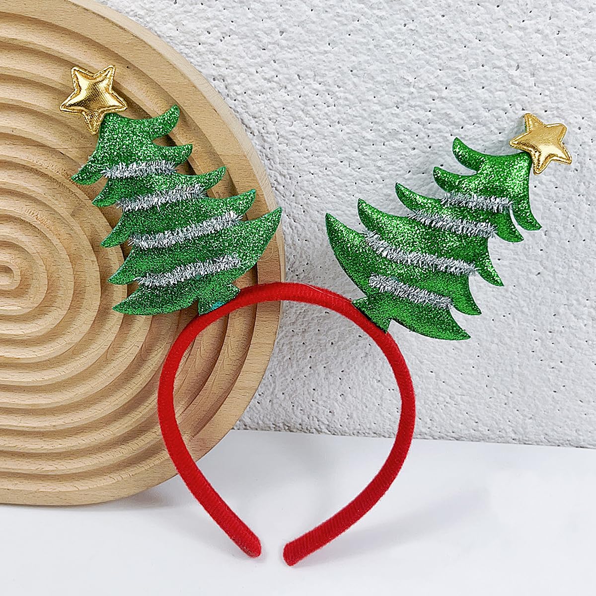 Christmas Headbands for Women - Glitter Powder Hair Hoop with Golden Star & Green Red Christmas Tree Design | Festive Hair Accessories for Women & Girls | Perfect for Christmas Parties, Holiday Gatherings & Festive Celebrations
