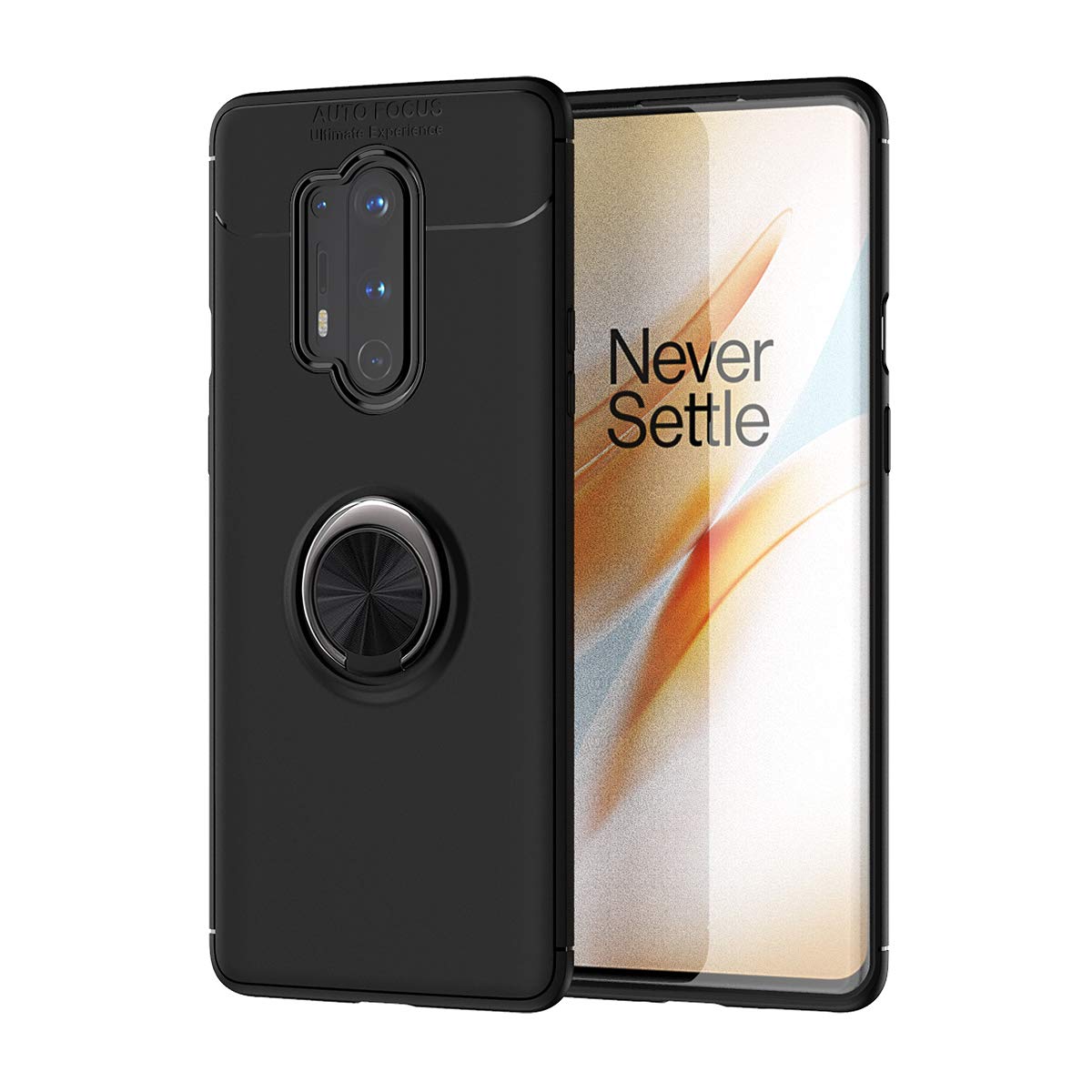 OnePlus 8 Pro Case with Rotatable Metal Ring Holder & Kickstand - Magnetic Car Mount Compatible, Shockproof Ultra-Slim Protective Cover for OnePlus 8 Pro (Gun Black) - Perfect for Work, Travel & Daily Use