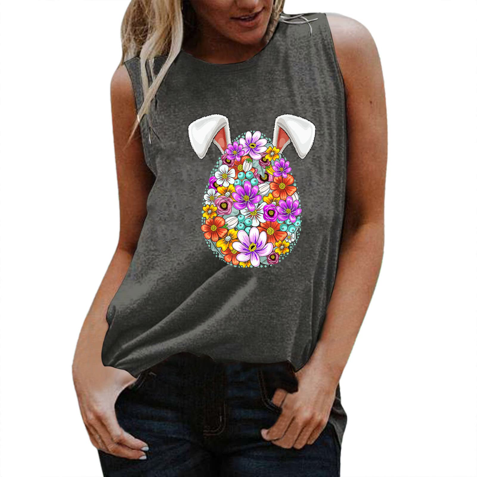 Women's Summer Sleeveless Tank Top - Casual Round Neck Tunic Blouse for Easter & Beach Wear | Lightweight Comfortable Tee for Outdoor Activities & Vacation