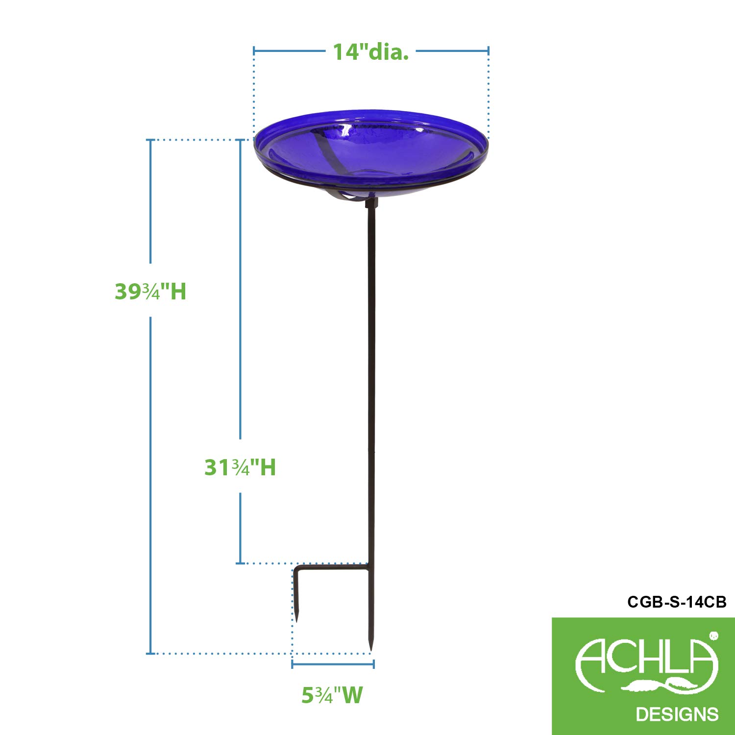Achla Designs 14-inch Crackle Glass Birdbath Bowl with Stake - Cobalt Blue Outdoor Garden Decor for Birds and Wildlife