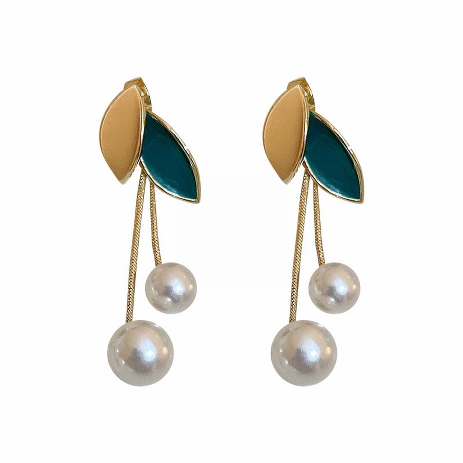 Pearl Leaf Tassel Drop Earrings for Women - Gold Teardrop Dangle Earrings with Two-Tone Leaf Design - Perfect for Summer Outfits, Weddings & Boho Fashion Accessories