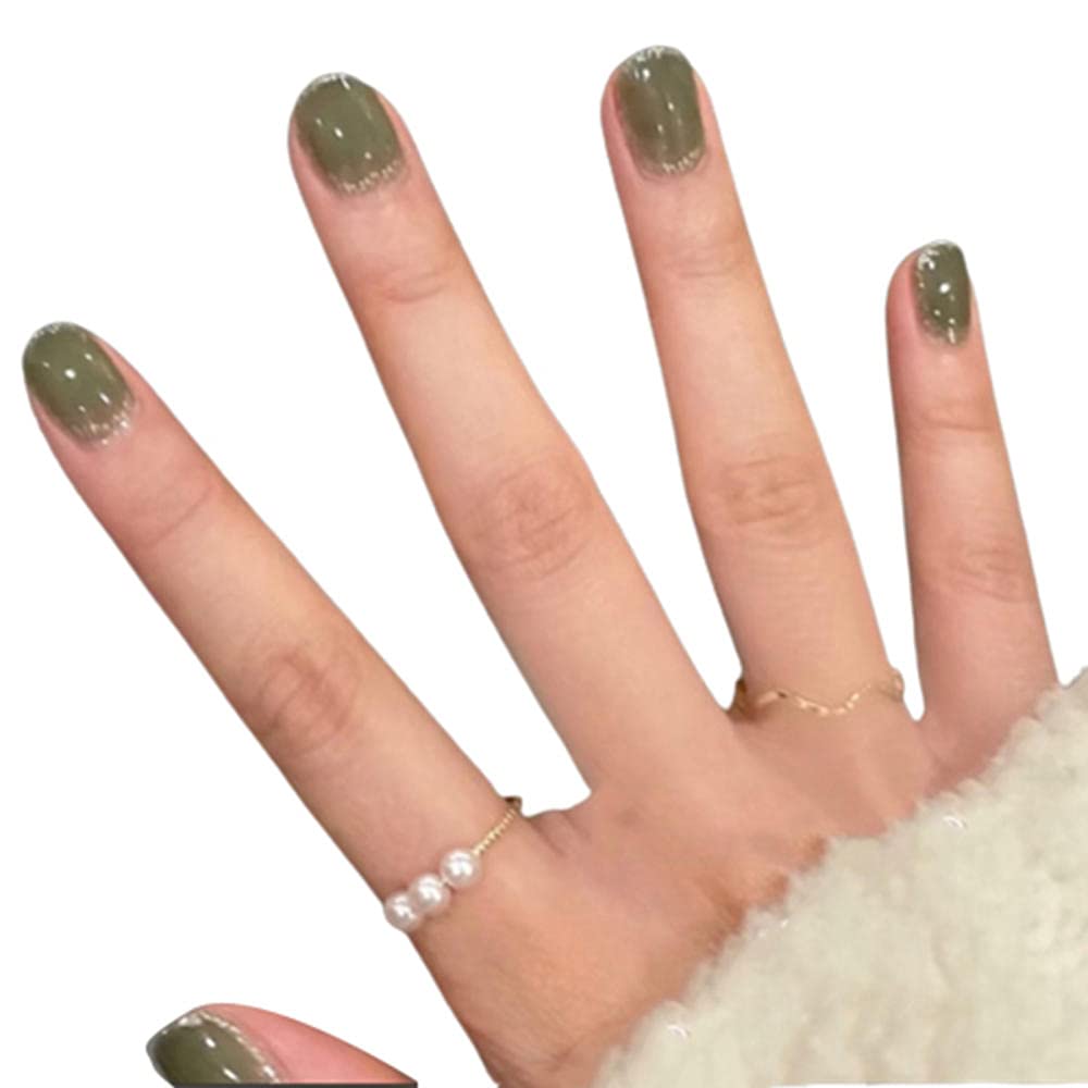 24pcs Green Glitter Short False Nails - Full Cover Acrylic Fashion Fake Nails for DIY Manicure | Perfect for Parties, Weddings & Everyday Wear