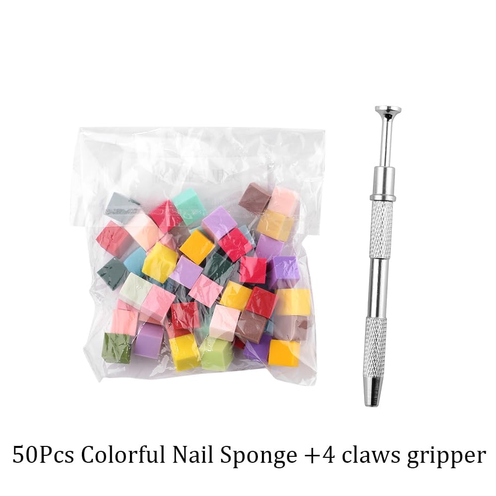 50 Pcs Soft Nail Sponges with 4 Claws Metal Grabber - Ombre Nail Art Sponge for Manicure & Nail Design | Perfect for DIY Nail Art, Salon Professionals & Home Use
