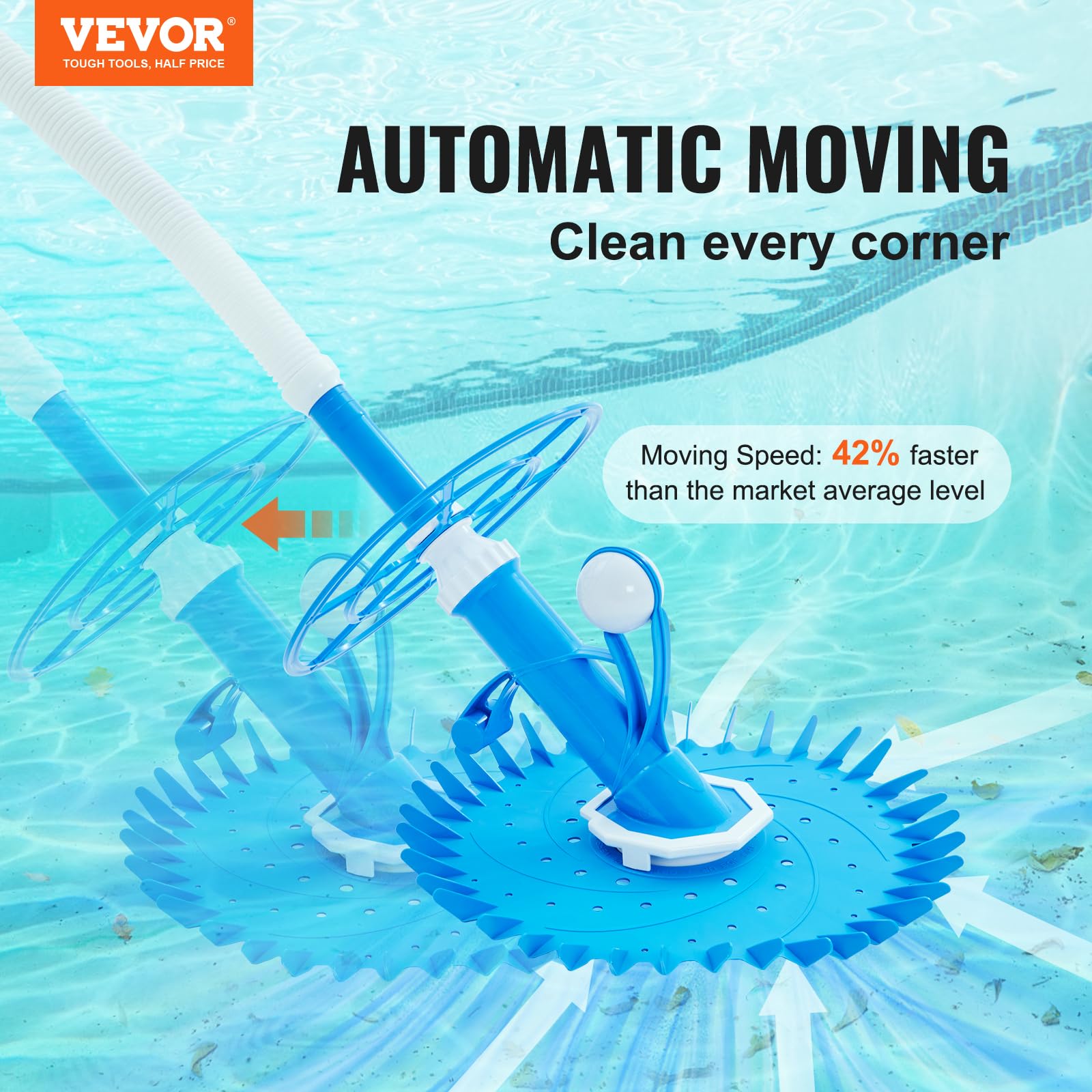 VEVOR Automatic Suction Pool Cleaner - Low Noise Robotic Vacuum with Extra Diaphragm, 10 x 32 in Hoses & 36-Fin Disc - Ideal for Above Ground & Inground Pools - Perfect for Backyard, Vacation Homes & Commercial Use