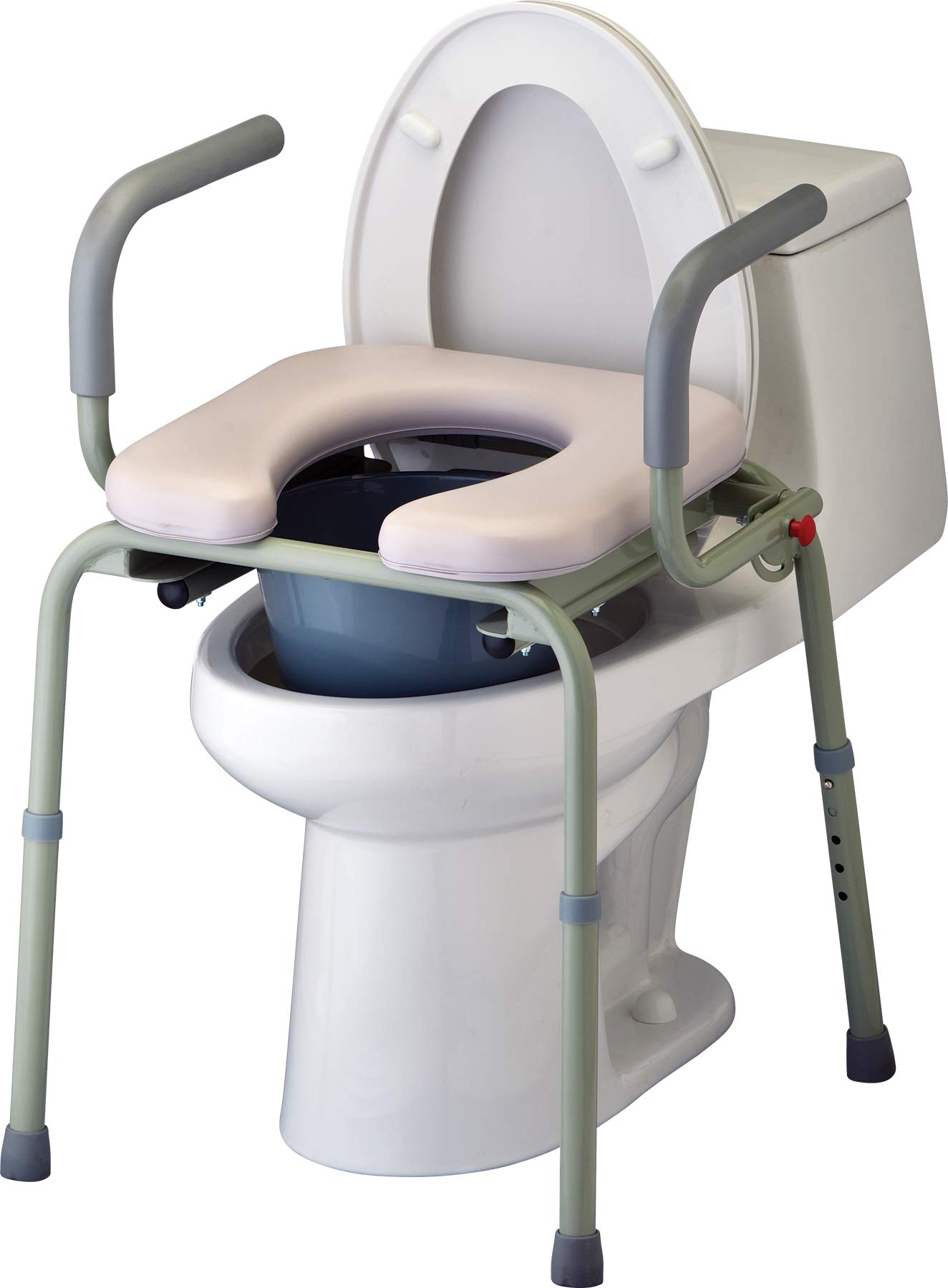 NOVA Medical Drop Arm Commode with Padded Seat - Adjustable Height Bedside Toilet Chair with Bucket, Lid & Splash Guard for Elderly & Disabled - Gray Stand-Alone Commode for Home Care & Hospital Use