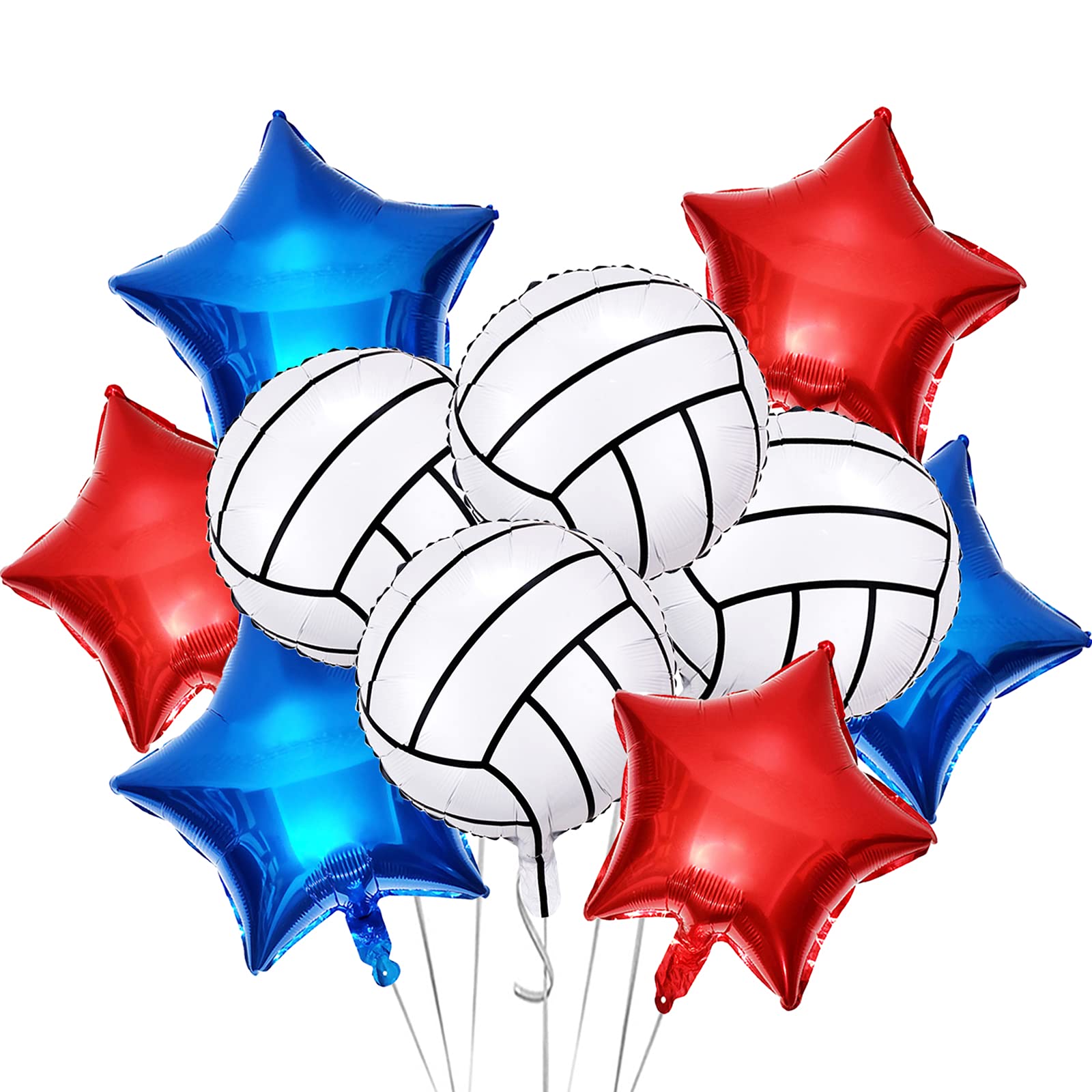 12Pcs Volleyball Balloon Set - 4Pcs 18 Inch Volleyball Balloons & 10Pcs Red Blue Star Mylar Balloons for Volleyball Themed Party Decorations | Perfect for Sports Birthday, Baby Shower, Senior Night & Celebration Decor