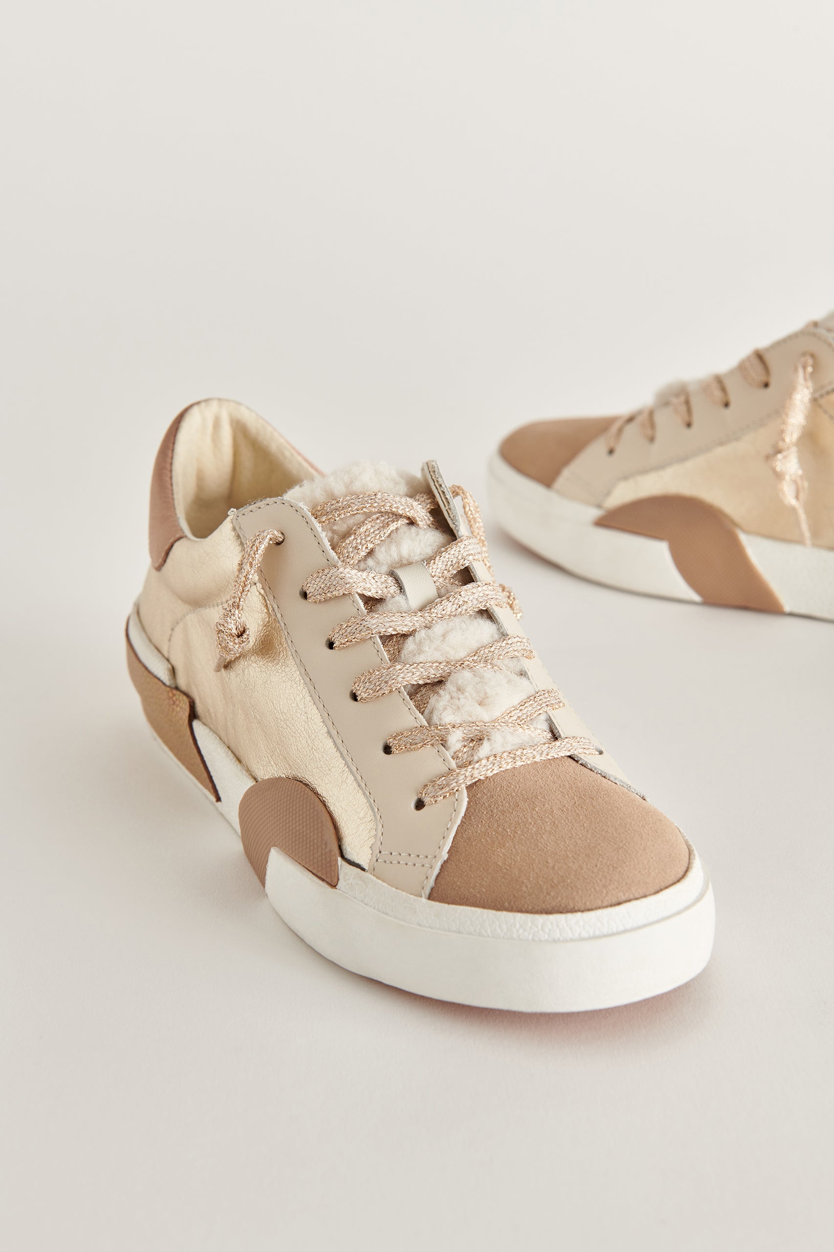 ZINA Plush Sneakers for Women - Gold Leather Comfortable Walking Shoes - Perfect for Casual Wear, Gym & Travel