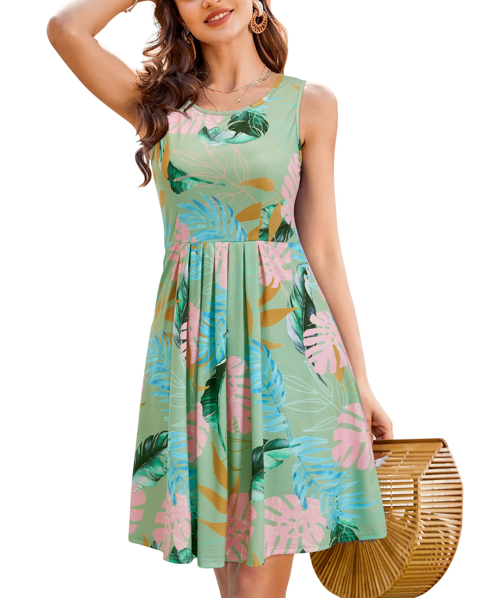 KILIG Women's Floral Print Pleated Sleeveless Midi Sun Dress - Summer Casual Loose Beach Dress for Wedding, Party & Vacation (2023 Fashion) | Perfect for Beach Outings, Garden Parties and Summer Vacations
