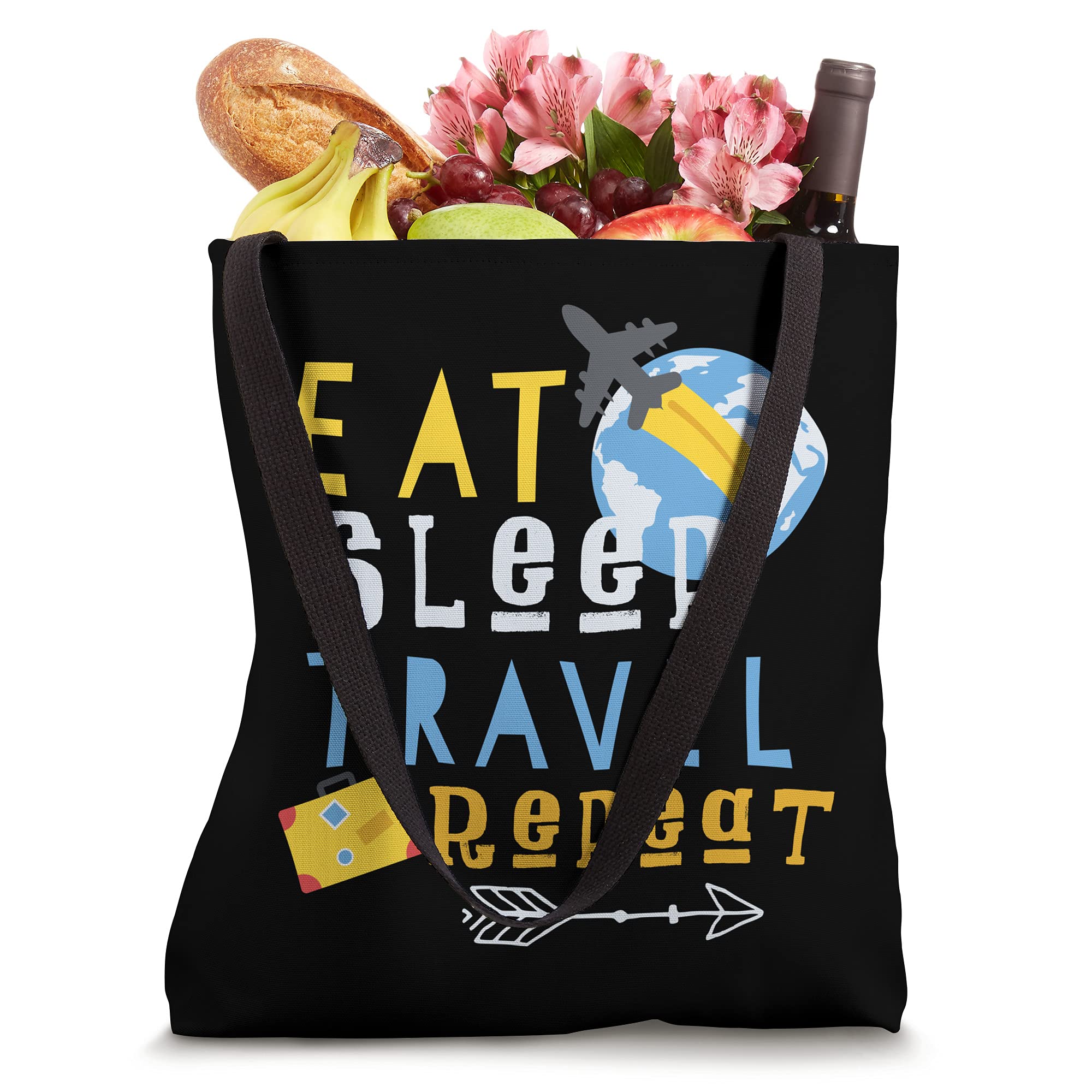Eat Sleep Travel Repeat Tote Bag - Stylish & Durable Travel Tote for Women - Perfect for Vacations, Beach Trips & Daily Commute