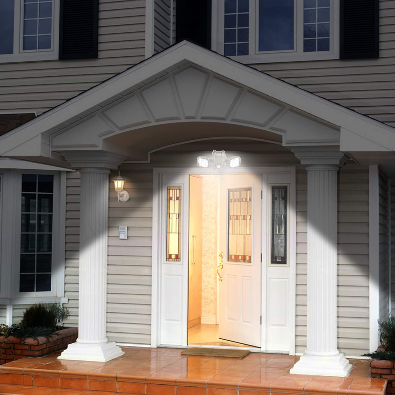 HONWELL Outdoor Motion Sensor Light - 32 LED Battery Operated Security Flood Light with Dual Head, IP65 Waterproof, Wireless Motion Detector for House, Garage, Porch, Garden & Shed - Perfect for Nighttime Security and Pathway Lighting
