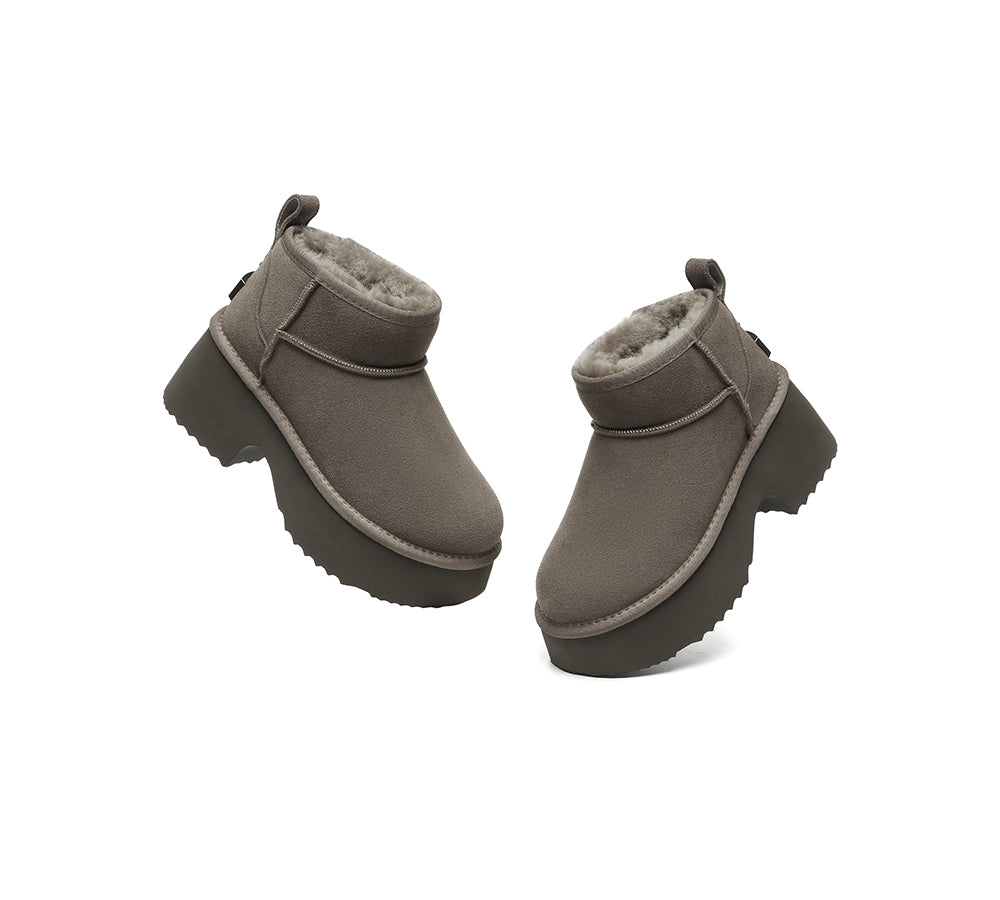 UGG EVERAU® Women's Sheepskin Wool Ankle Boots - Chunky Platform Winter Boots for Women | Cozy & Stylish for Cold Weather, Outdoor Walking & Casual Fashion